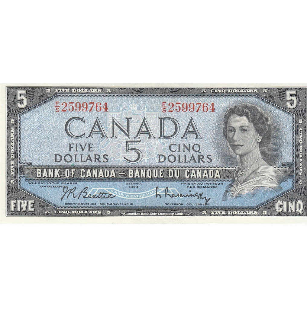 BC-39b 1954 Canada $5 Beattie-Rasminsky, F/S, EF-AU (EF45)