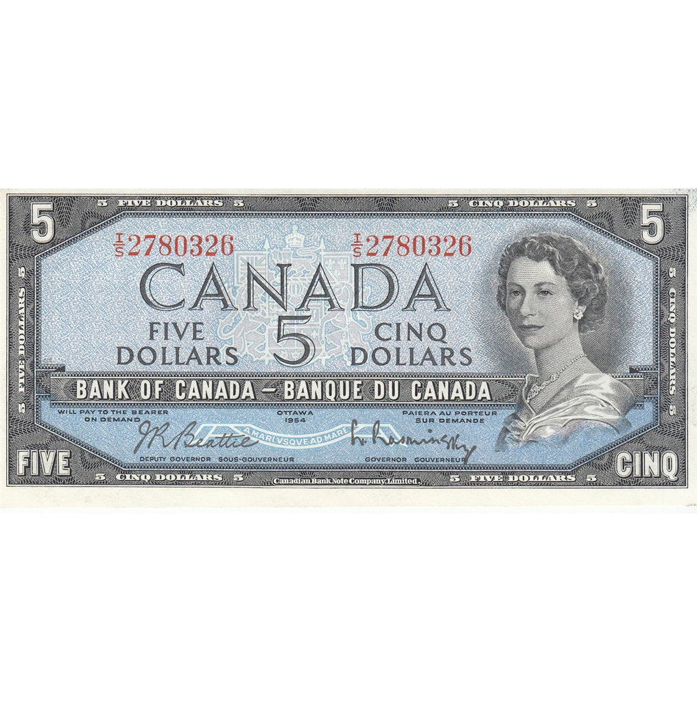BC-39b 1954 Canada $5 Beattie-Rasminsky, I/S, Uncirculated (MS60)