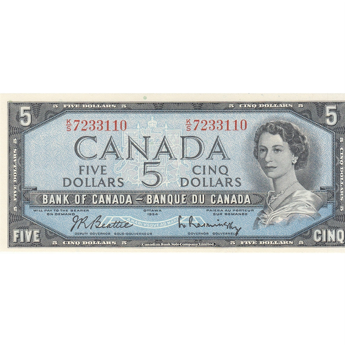 BC-39b 1954 Canada $5 Beattie-Rasminsky, K/S, Choice Uncirculated (CUNC63)