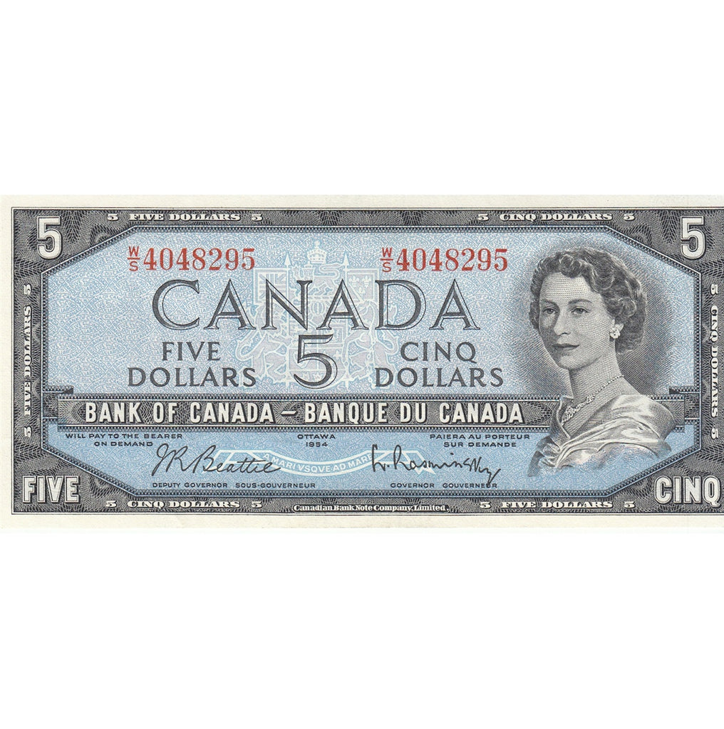 BC-39b 1954 Canada $5 Beattie-Rasminsky, W/S, Almost Uncirculated (AU50)