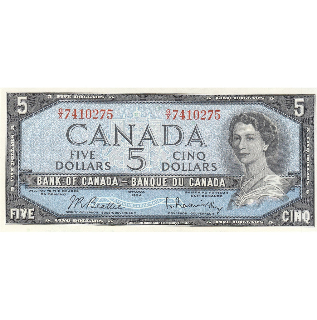 BC-39b 1954 Canada $5 Beattie-Rasminsky, G/X, Choice Uncirculated (CUNC63)
