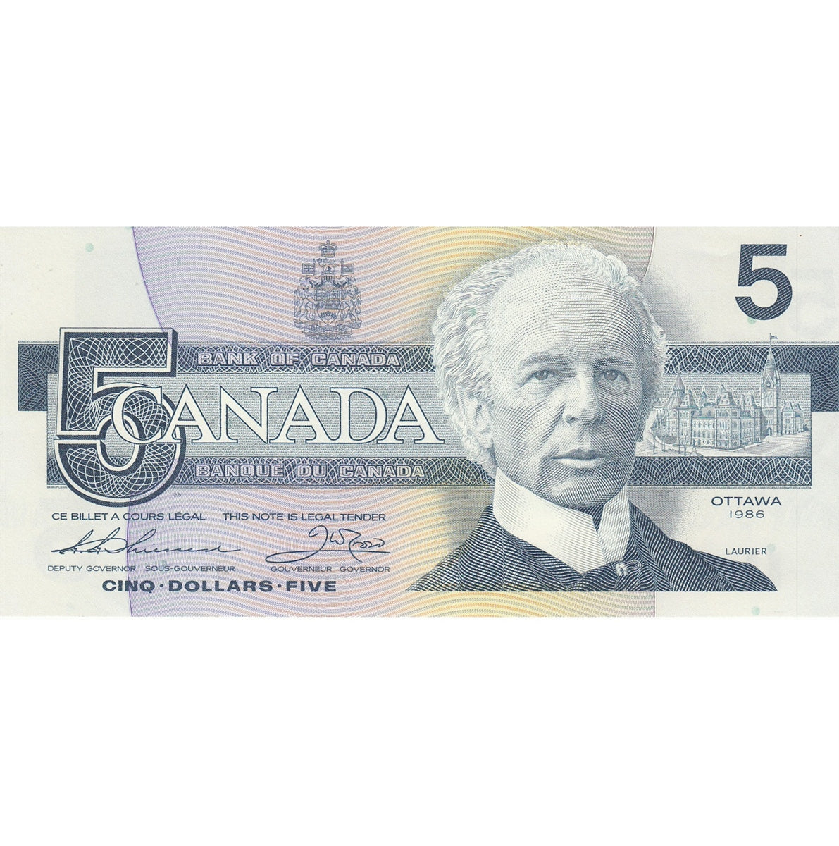 BC-56b 1986 Canada $5 Thiessen-Crow, FOM, AU-UNC (AU55)