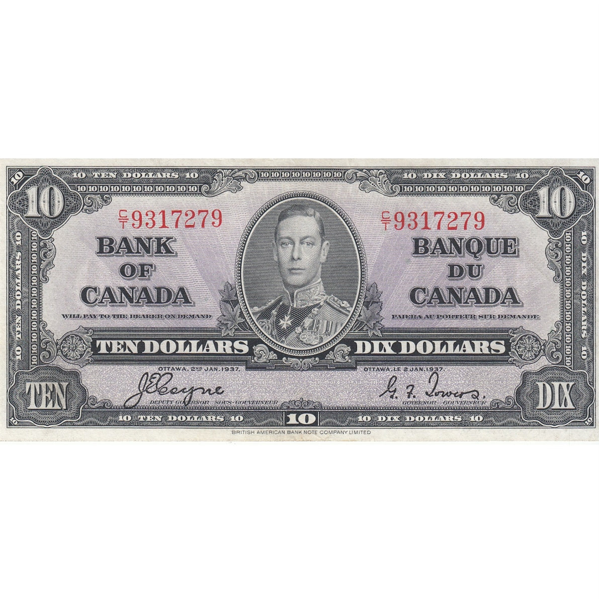 BC-24c 1937 Canada $10 Coyne-Towers, C/T, EF-AU (EF45)