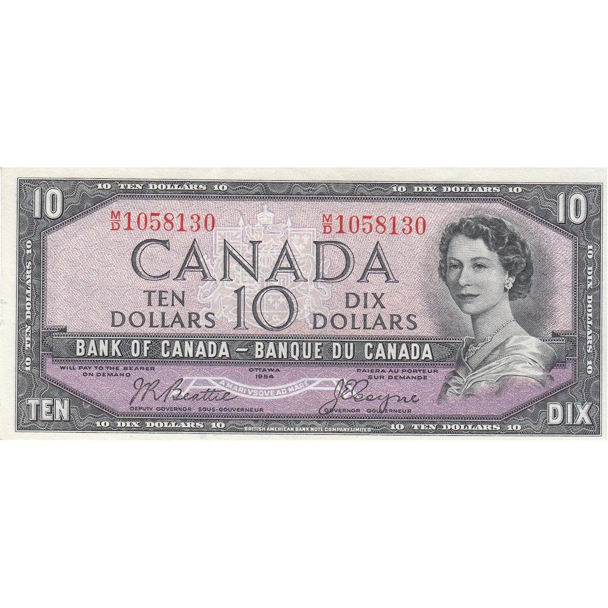 BC-40a 1954 Canada $10 Beattie-Coyne, M/D, VF-EF (VF30)