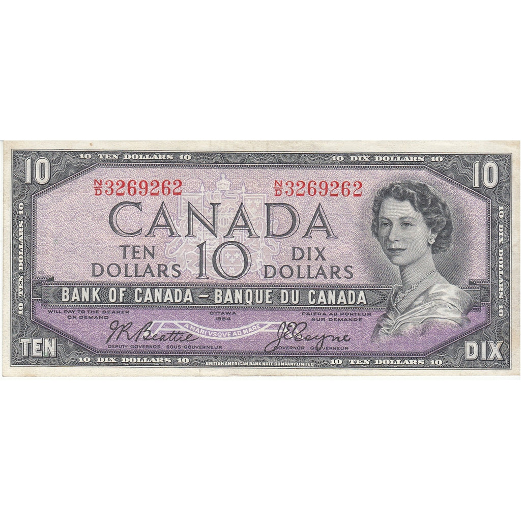 BC-40a 1954 Canada $10 Beattie-Coyne, N/D, Extra Fine (EF40)