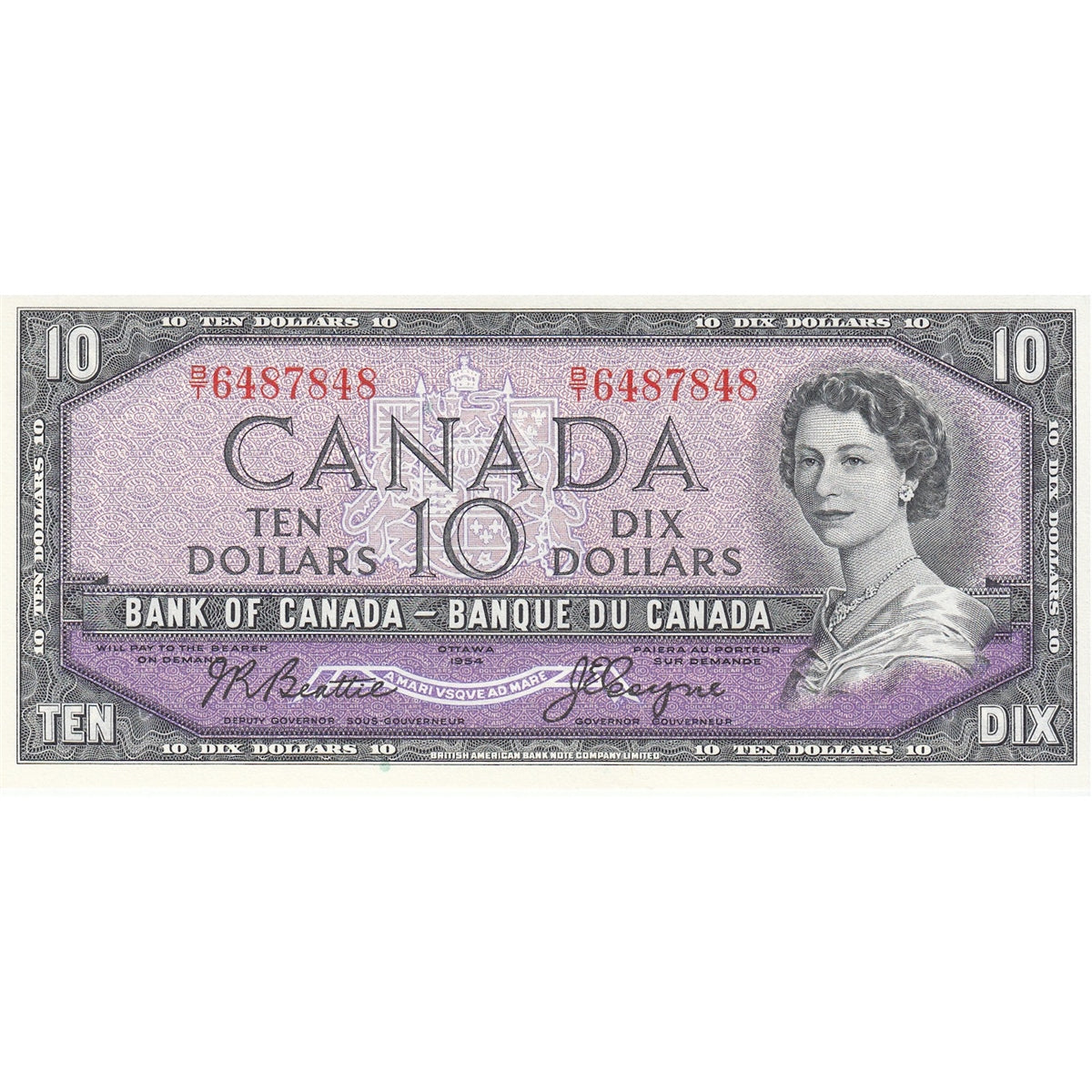 BC-40a 1954 Canada $10 Beattie-Coyne, B/T, Choice Uncirculated (CUNC63)