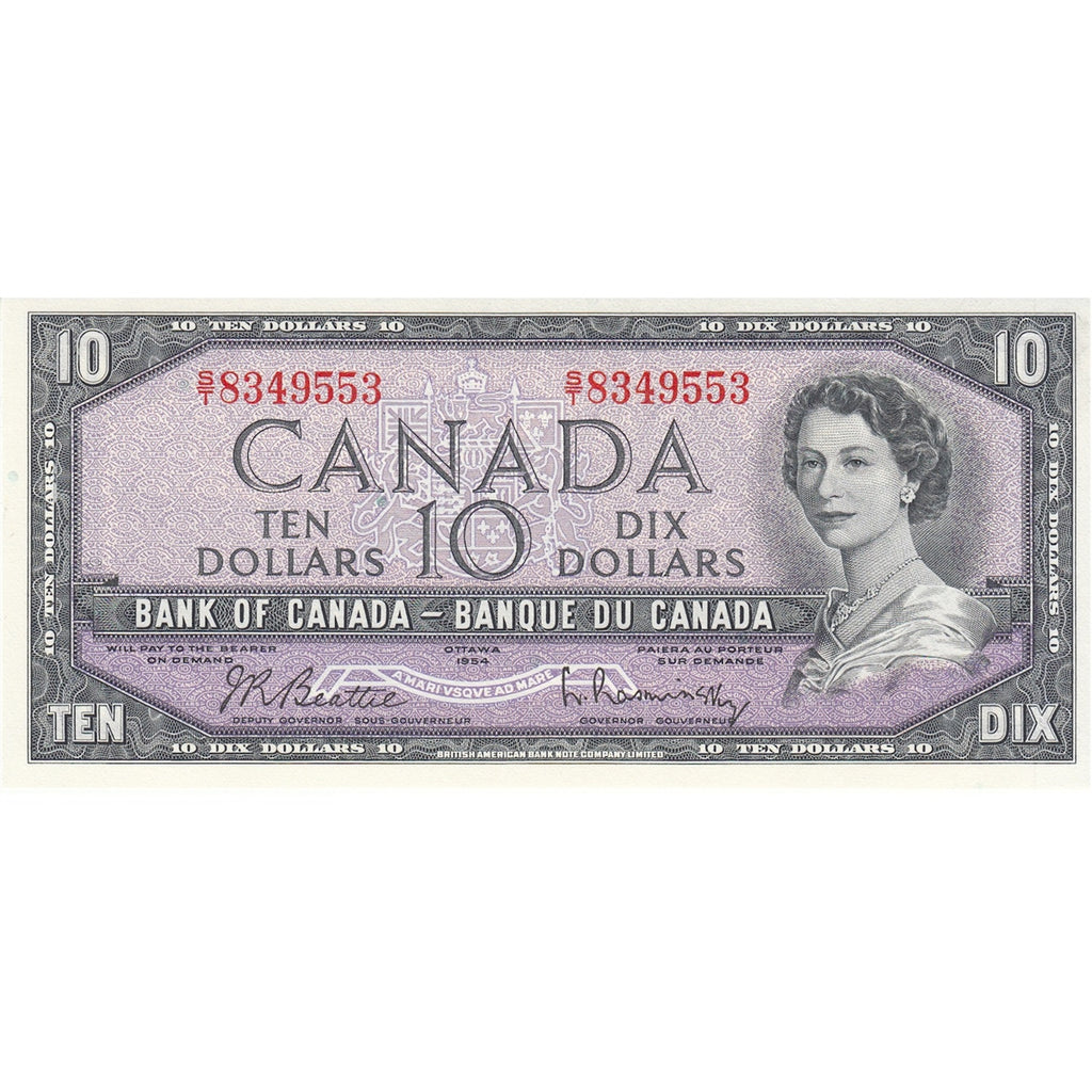 BC-40b 1954 Canada $10 Beattie-Rasminsky, S/T, Choice Uncirculated (CUNC63)