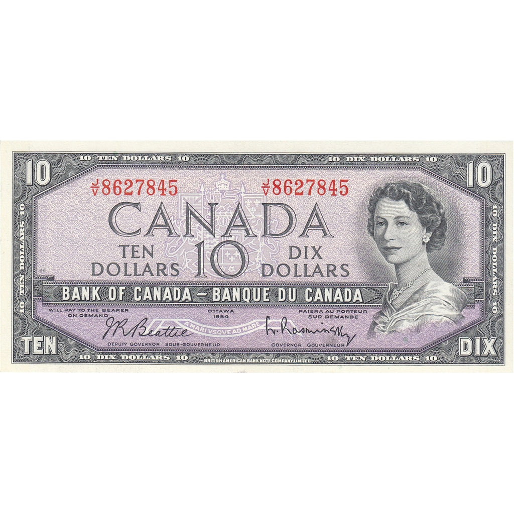 BC-40b 1954 Canada $10 Beattie-Rasminsky, J/V, AU-UNC (AU55)