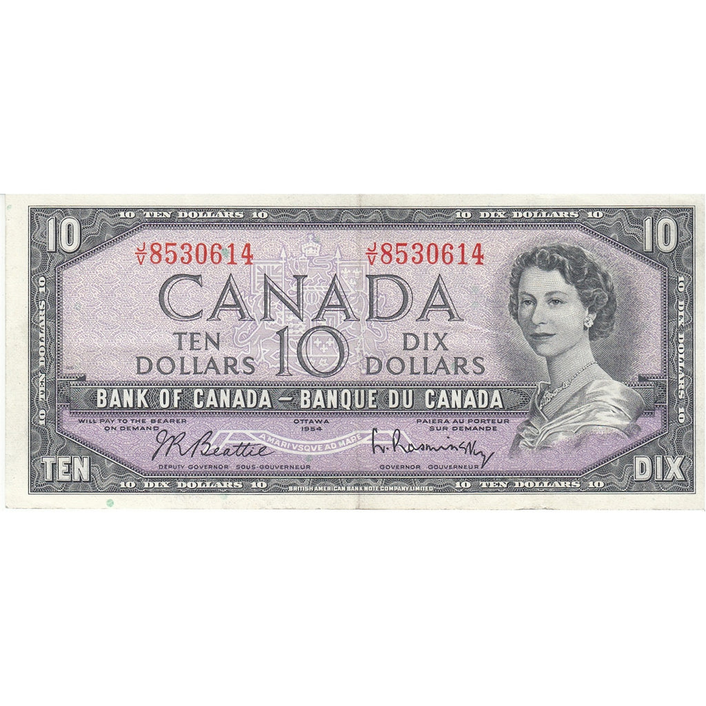 BC-40b 1954 Canada $10 Beattie-Rasminsky, J/V, VF-EF (VF30)