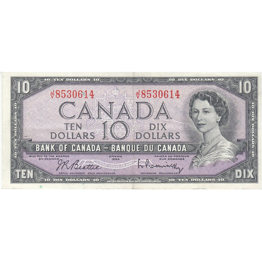 BC-40b 1954 Canada $10 Beattie-Rasminsky, J/V, VF-EF (VF30)