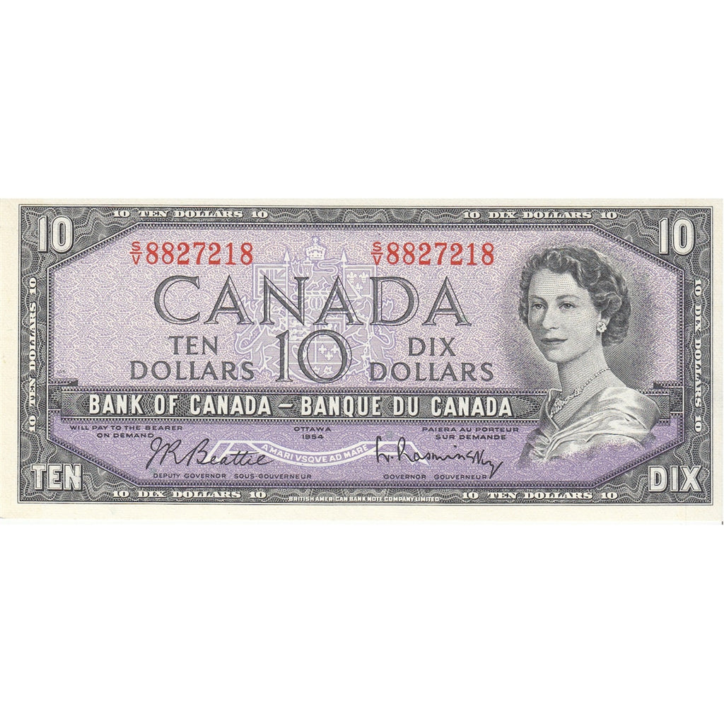BC-40b 1954 Canada $10 Beattie-Rasminsky, S/V, Choice Uncirculated (CUNC63)
