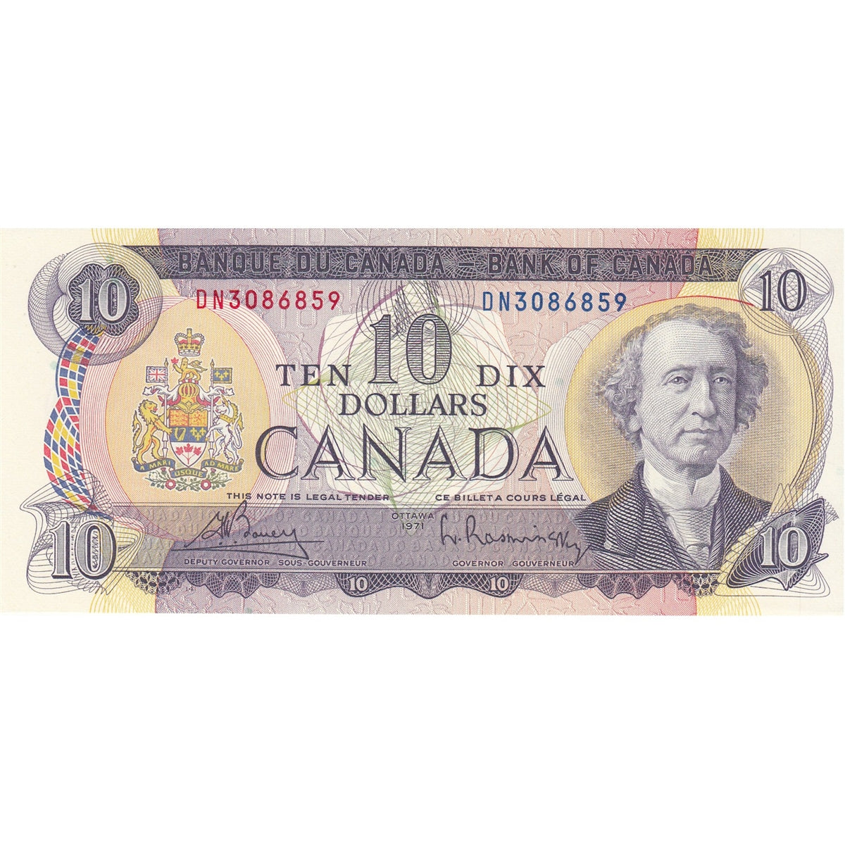 BC-49b 1971 Canada $10 Bouey-Rasminsky, DN, Choice Uncirculated (CUNC63)