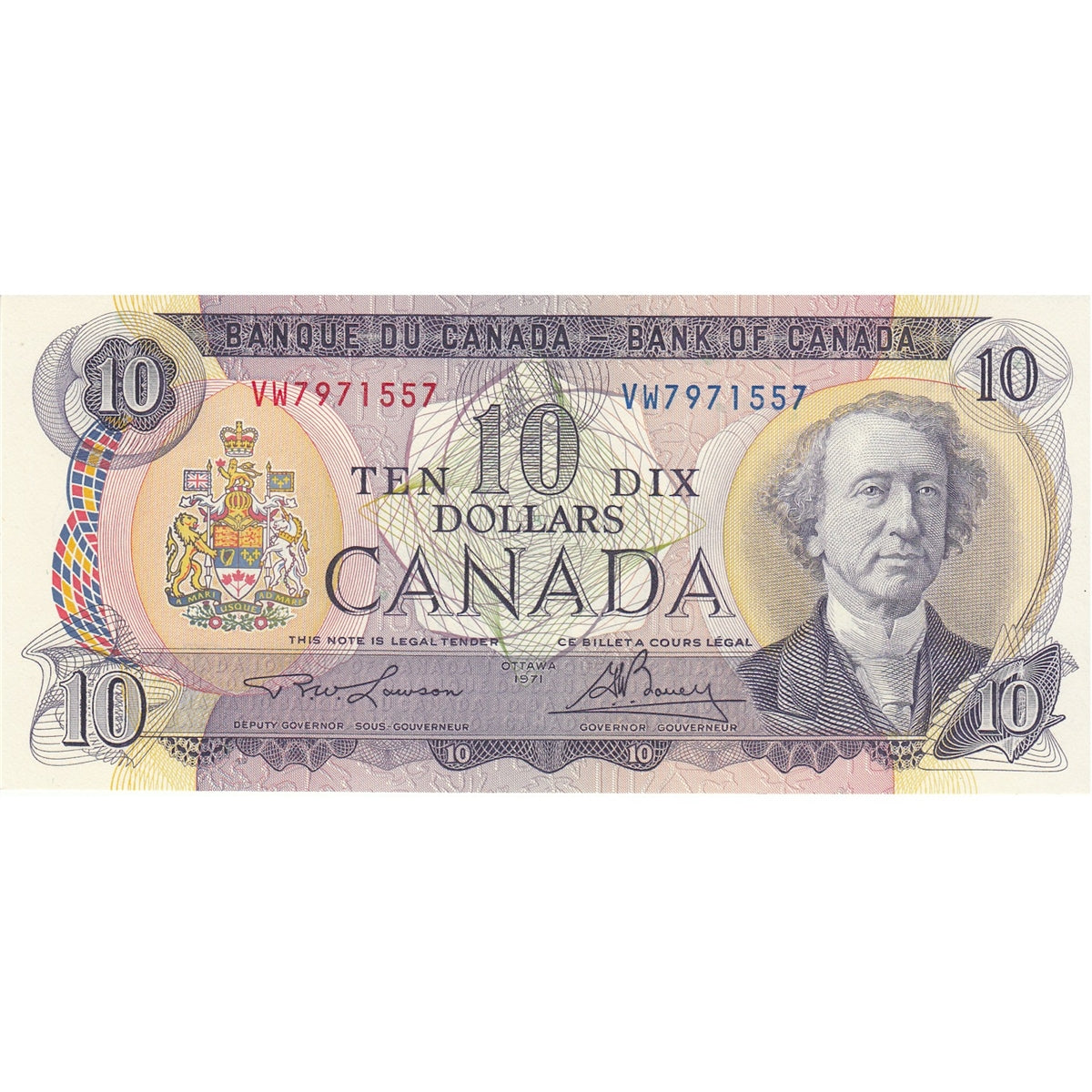 BC-49c 1971 Canada $10 Lawson-Bouey, VW, Choice Uncirculated (CUNC63)