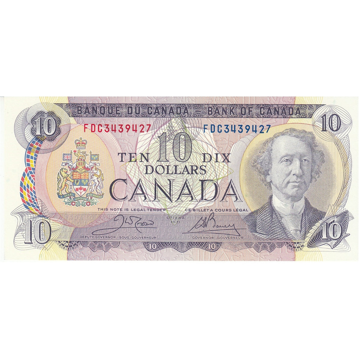 BC-49d 1971 Canada $10 Crow-Bouey, FDC, Choice Uncirculated (CUNC63)