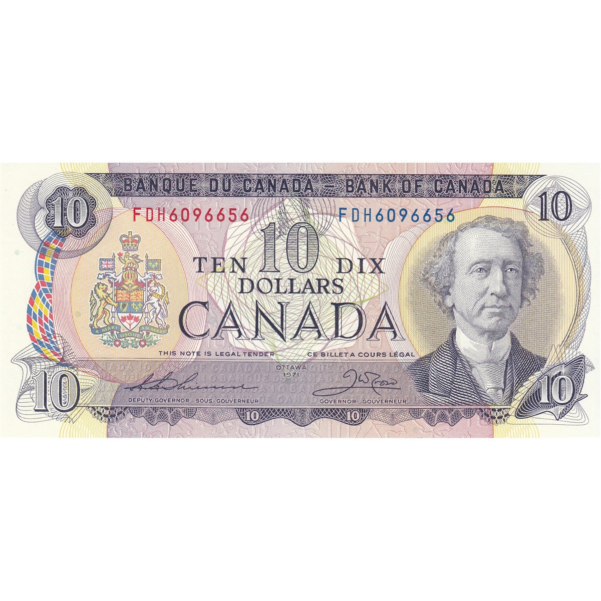 BC-49e 1971 Canada $10 Thiessen-Crow, FDH, Choice Uncirculated (CUNC63)