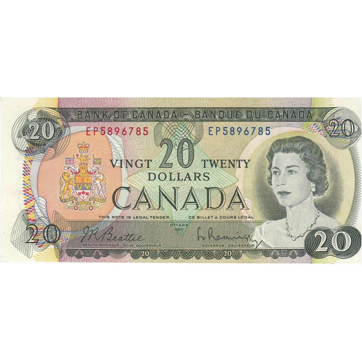 BC-50a 1969 Canada $20 Beattie-Rasminsky, EP, AU-UNC (AU55)