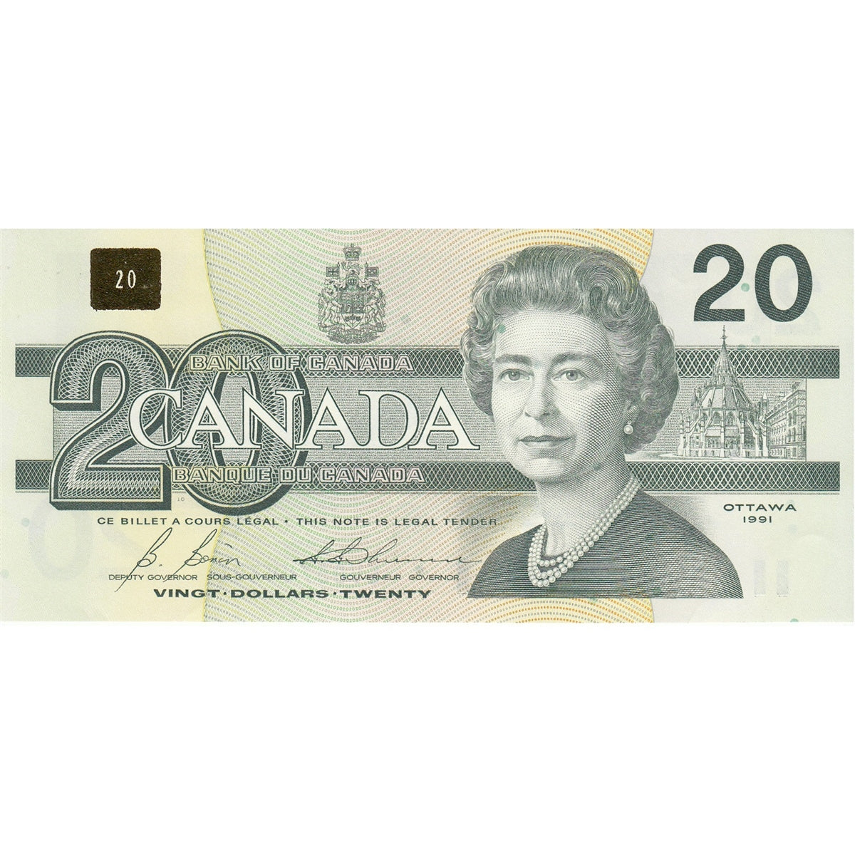 BC-58b-ii 1991 Canada $20 Bonin-Thiessen, EVD w/o BPN, AU-UNC (AU55)