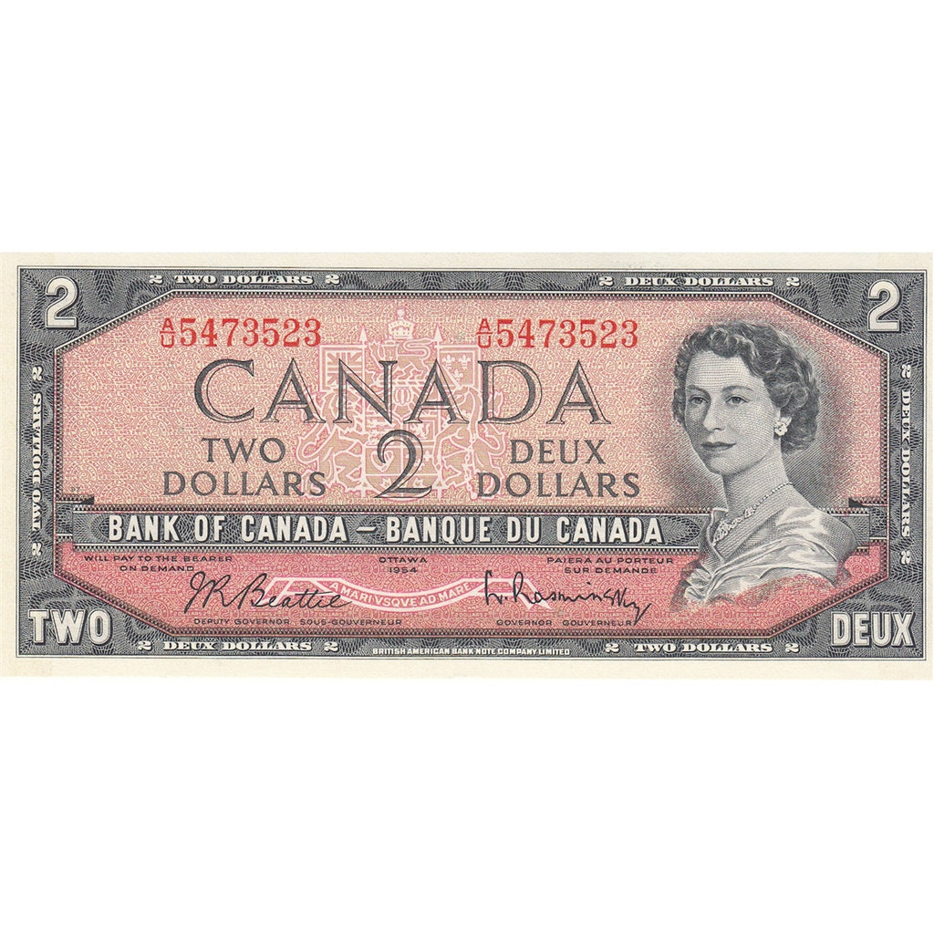 BC-38b 1954 Canada $2 Beattie-Rasminsky, A/U, Uncirculated (MS60)