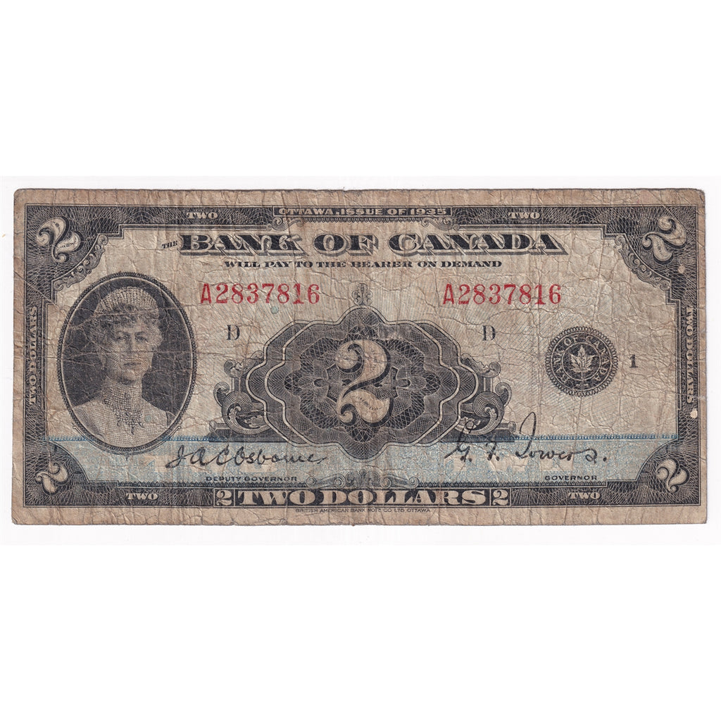 BC-3 1935 Canada $2 Osborne-Towers, English, Series A, G-VG (G6)