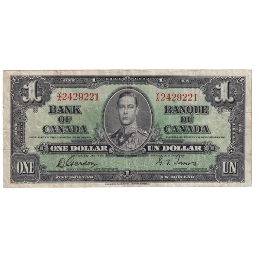 BC-21c 1937 Canada $1 Gordon-Towers, Y/A, F-VF