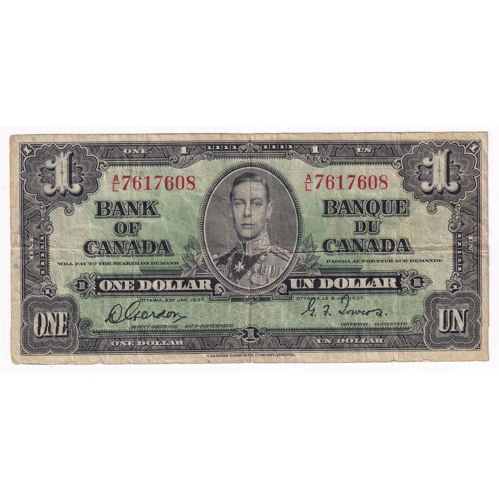 BC-21c 1937 Canada $1 Gordon-Towers, A/L, Fine (F12)