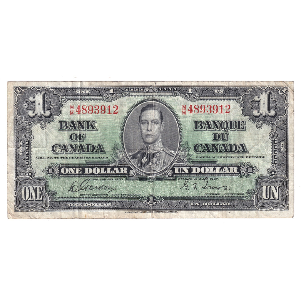 BC-21c 1937 Canada $1 Gordon-Towers, M/M, Fine (F12)