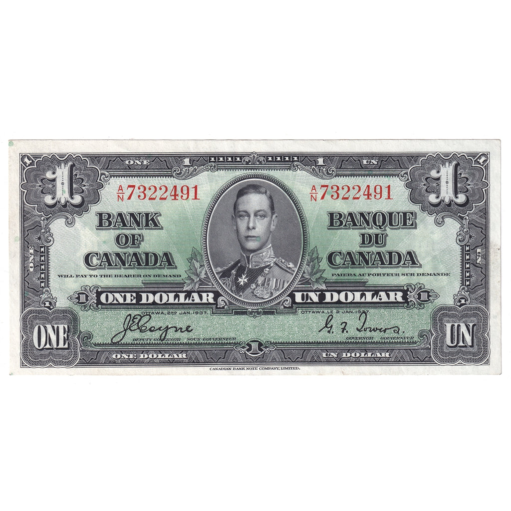 BC-21d 1937 Canada $1 Coyne-Towers, A/N, Almost Uncirculated (AU50)