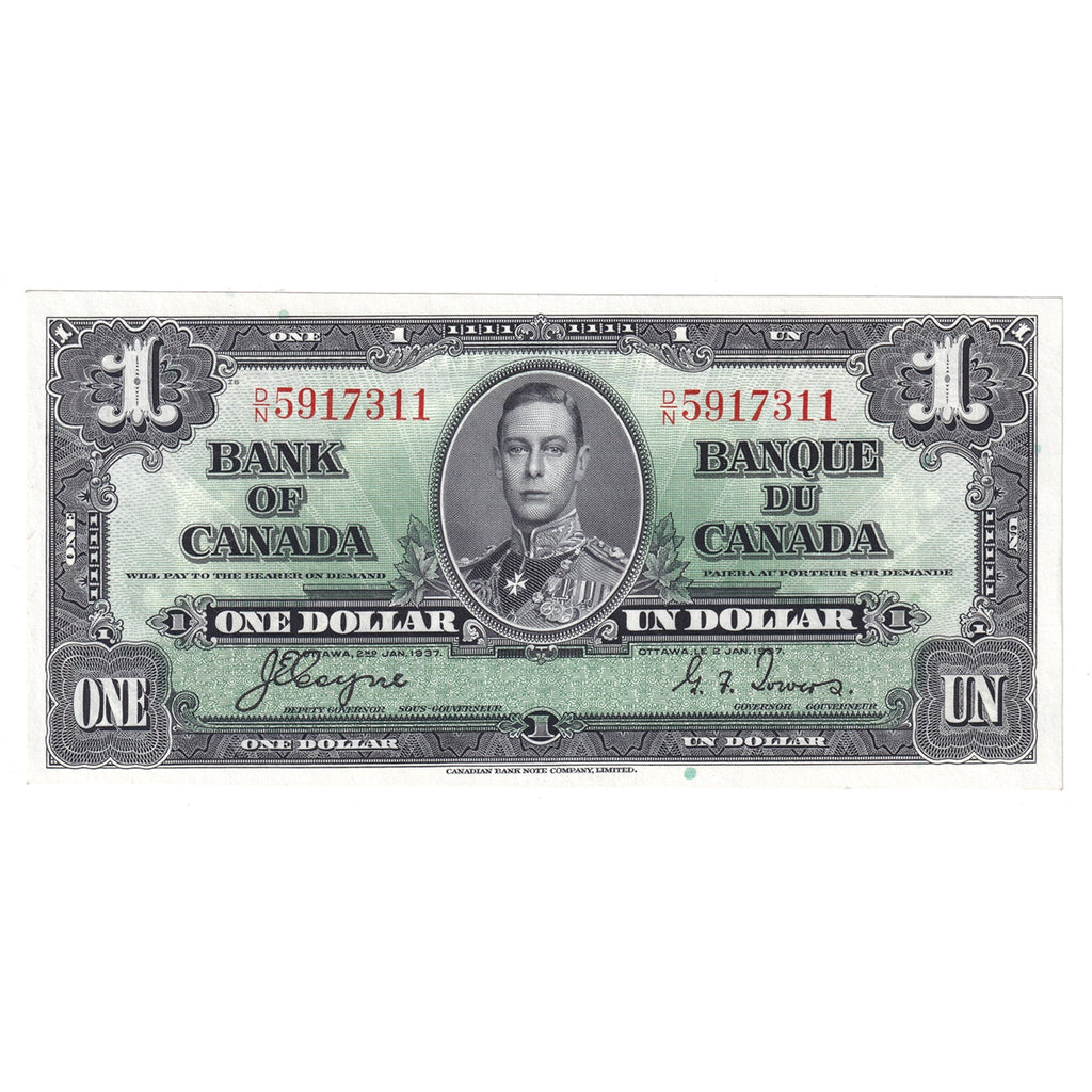 BC-21d 1937 Canada $1 Coyne-Towers, D/N, AU-UNC (AU55)