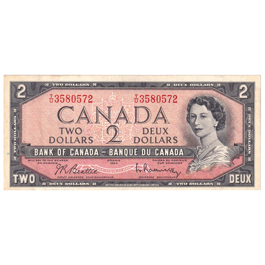 BC-38b 1954 Canada $2 Beattie-Rasminsky, T/U, EF-AU