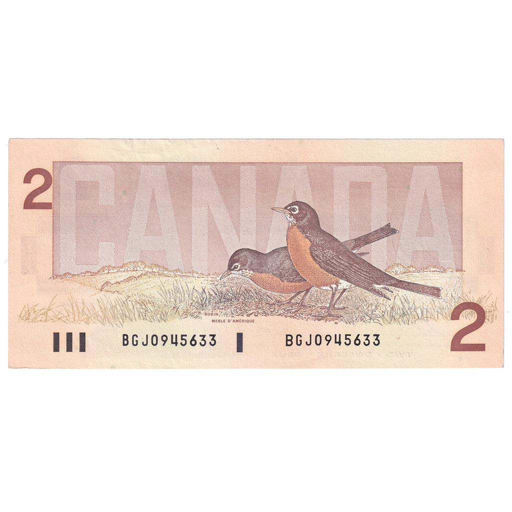 BC-55b 1986 Canada $2 Thiessen-Crow, Small/Large BGJ, Almost Uncirculated (AU50)
