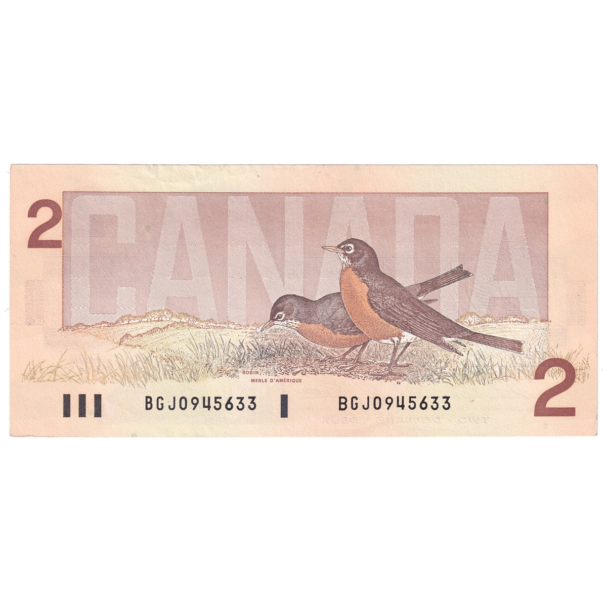BC-55b 1986 Canada $2 Thiessen-Crow, Small/Large BGJ, Almost Uncirculated (AU50)