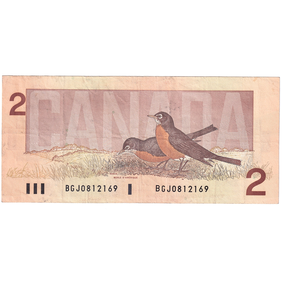 BC-55b 1986 Canada $2 Thiessen-Crow, Small/Large BGJ, Very Fine (VF20)