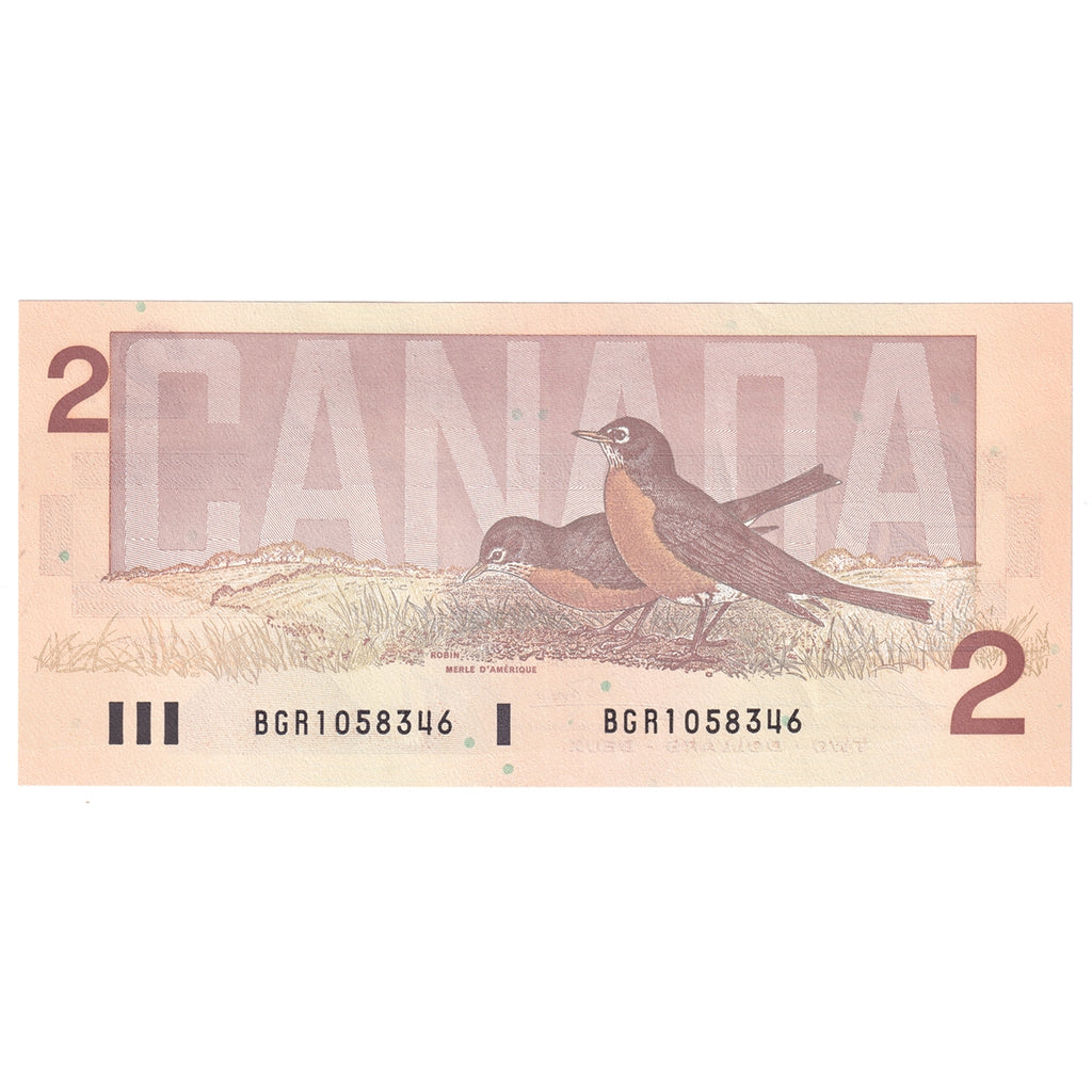 BC-55b 1986 Canada $2 Thiessen-Crow, BGR, Almost Uncirculated (AU50)