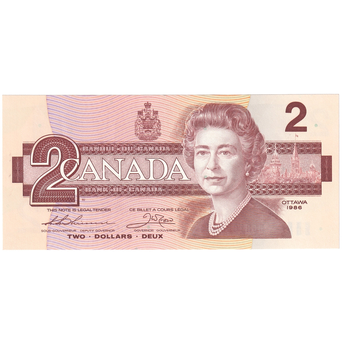 BC-55b 1986 Canada $2 Thiessen-Crow, BGR, Almost Uncirculated (AU50)