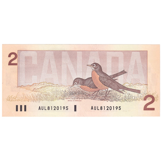 BC-55b 1986 Canada $2 Thiessen-Crow, AUL, Almost Uncirculated (AU50)