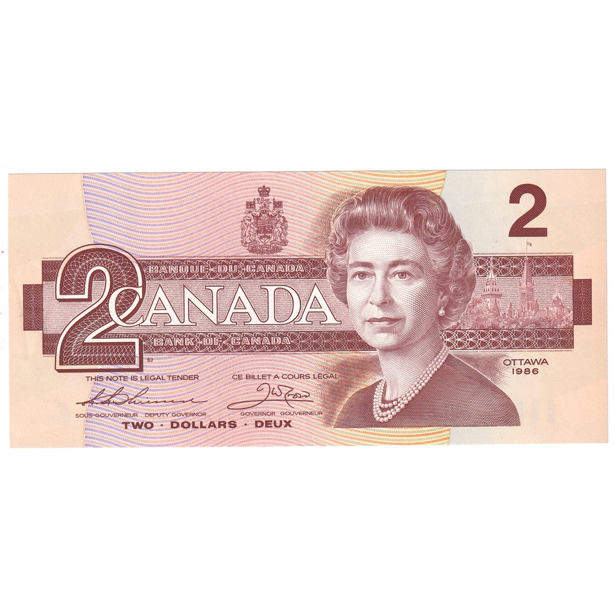 BC-55b 1986 Canada $2 Thiessen-Crow, AUL, Almost Uncirculated (AU50)