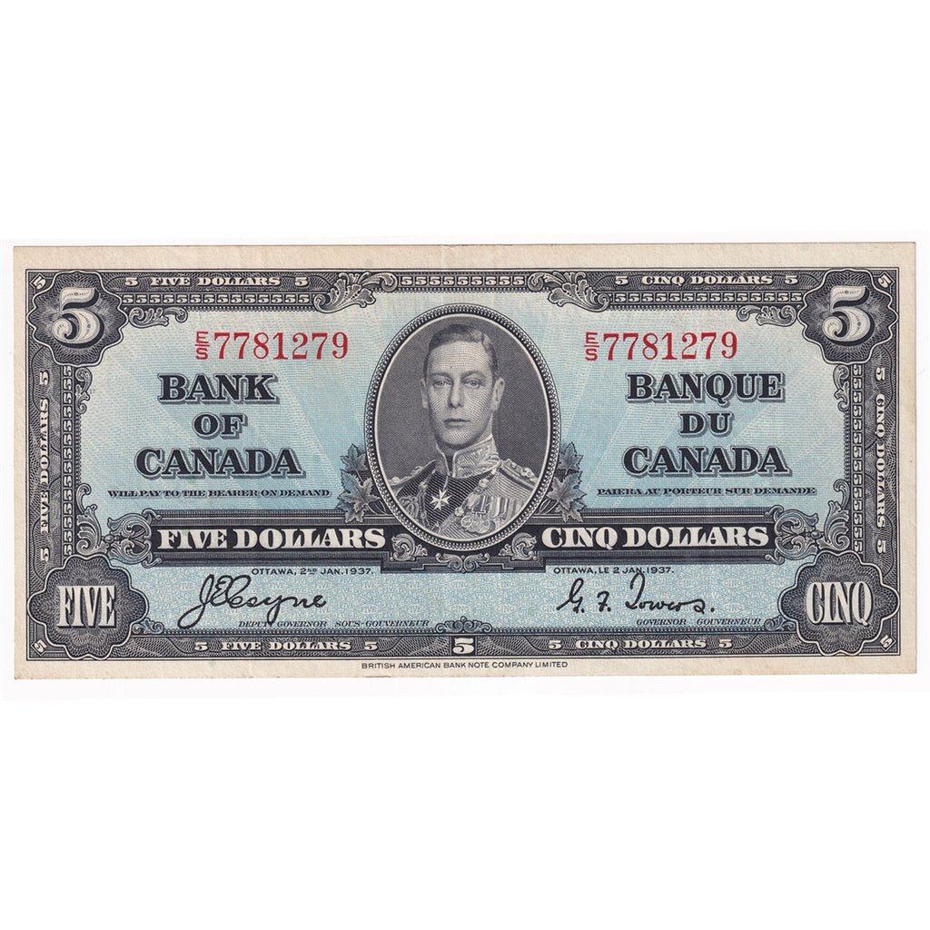 BC-23c 1937 Canada $5 Coyne-Towers, E/S, VF-EF (VF30)