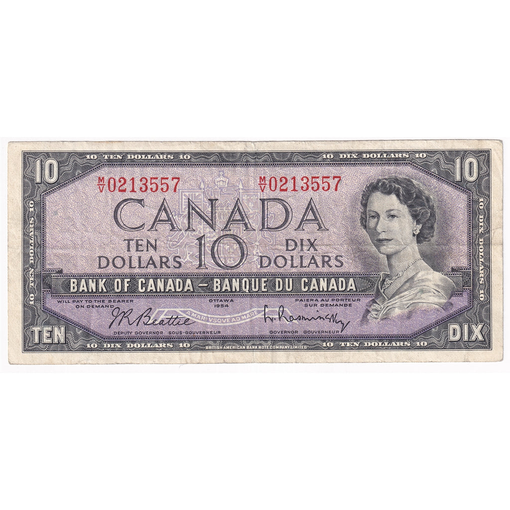 BC-40b 1954 Canada $10 Beattie-Rasminsky, M/V, Fine (F12)