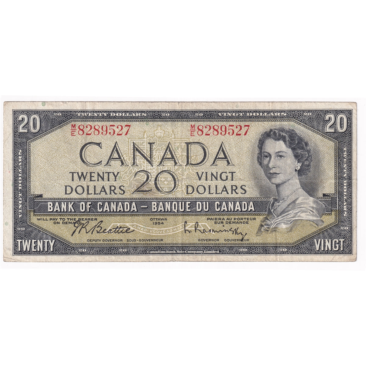 BC-41b 1954 Canada $20 Beattie-Rasminsky, M/E, Fine (F12)