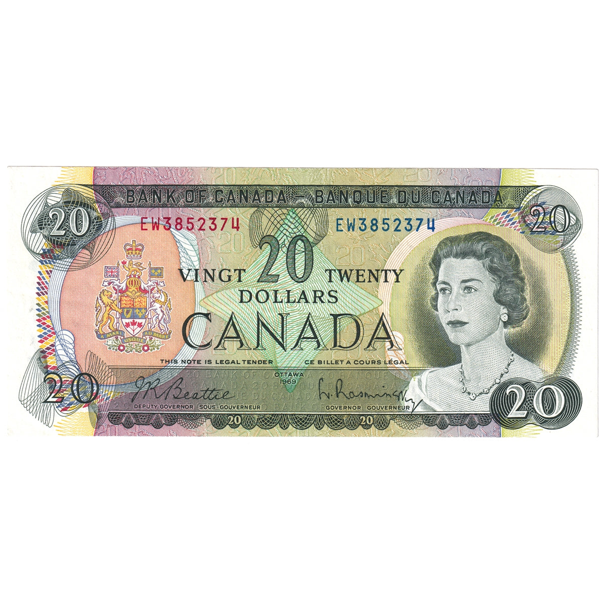 BC-50a 1969 Canada $20 Beattie-Rasminsky, EW, Extra Fine (EF40)