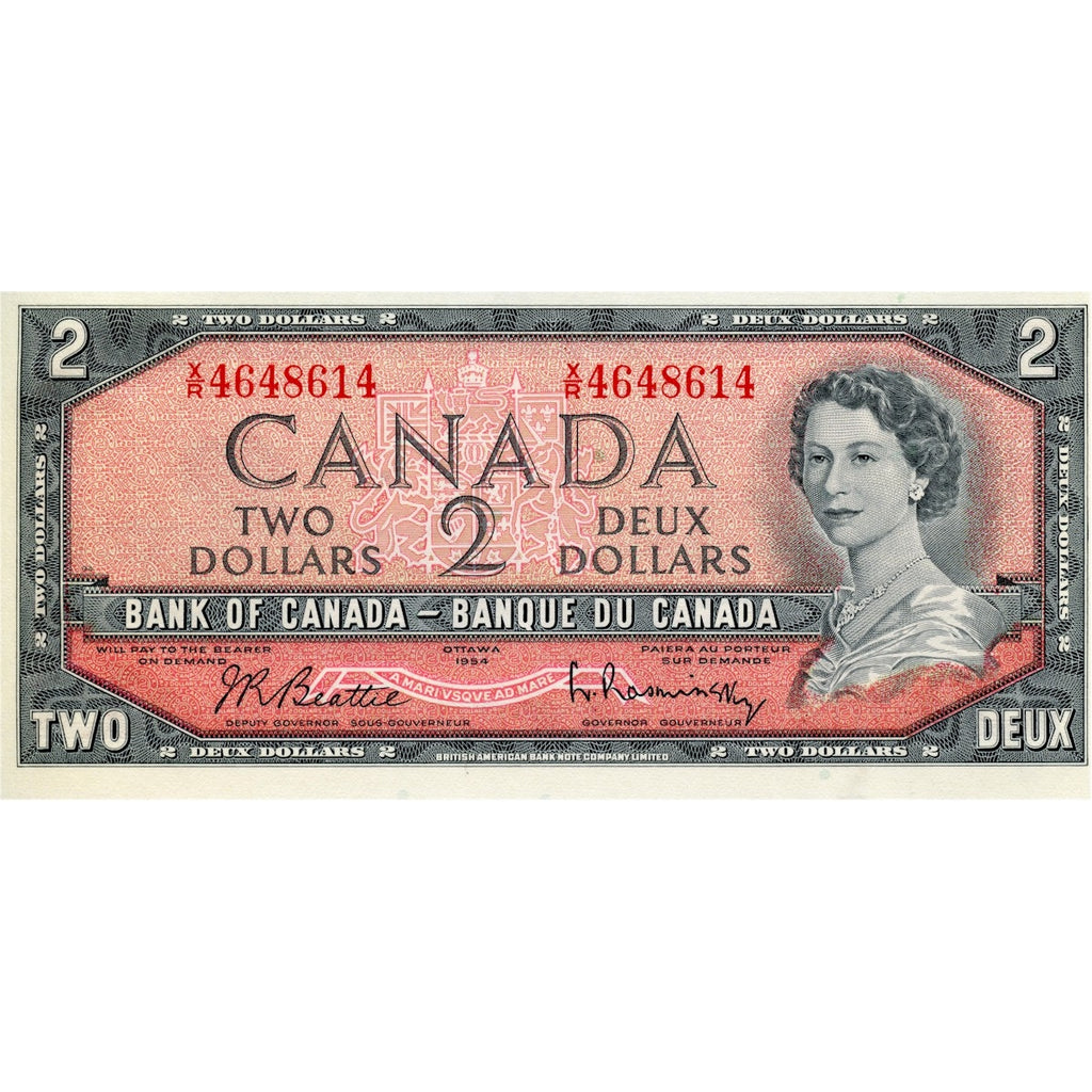BC-38b 1954 Canada $2 Beattie-Rasminsky, X/R, Choice Uncirculated (CUNC63)