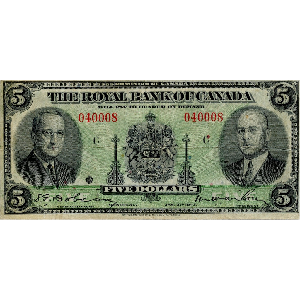 630-20-02 1943 Royal Bank of Canada $5 Dobson-Wilson, Fine (F12)