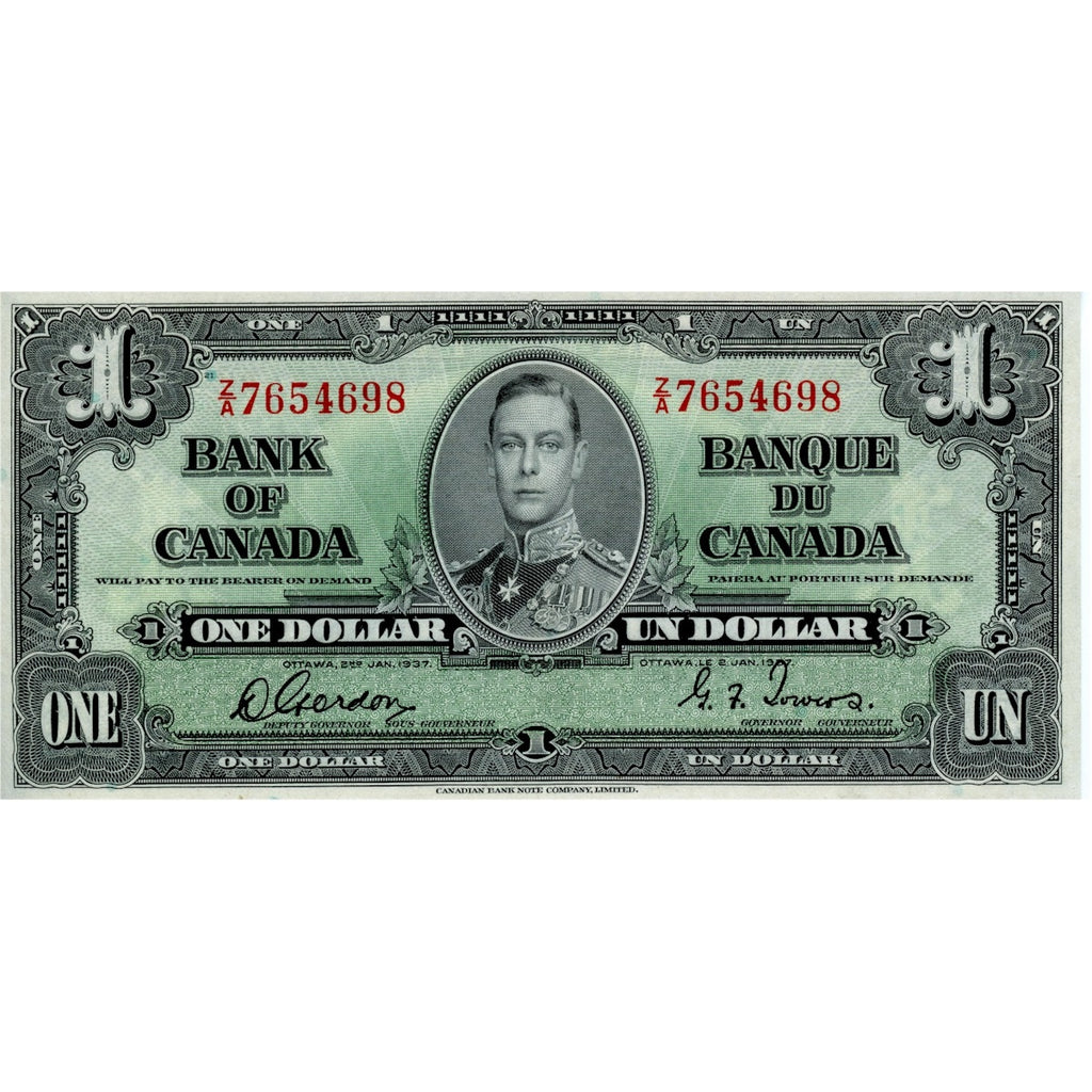 BC-21c 1937 Canada $1 Gordon-Towers, Z/A, AU-UNC (AU55)
