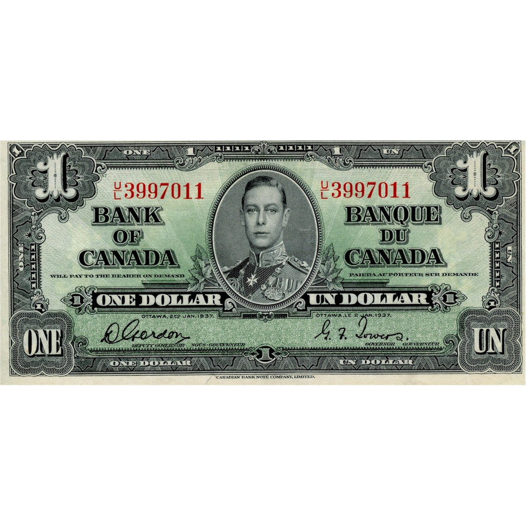BC-21c 1937 Canada $1 Gordon-Towers, U/L, Extra Fine (EF40)