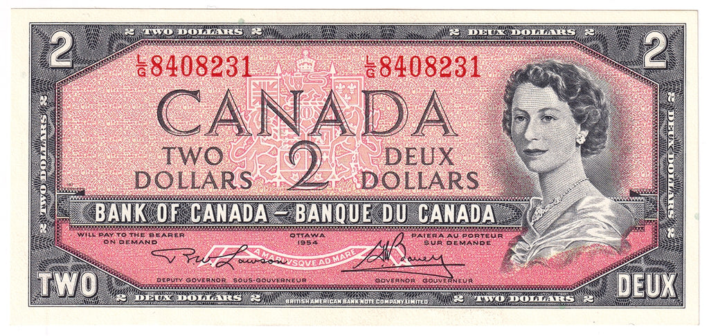 BC-38d 1954 Canada $2 Lawson-Bouey, L/G, Uncirculated (MS60)
