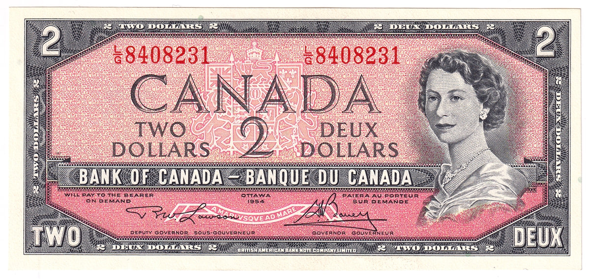 BC-38d 1954 Canada $2 Lawson-Bouey, L/G, Uncirculated (MS60)