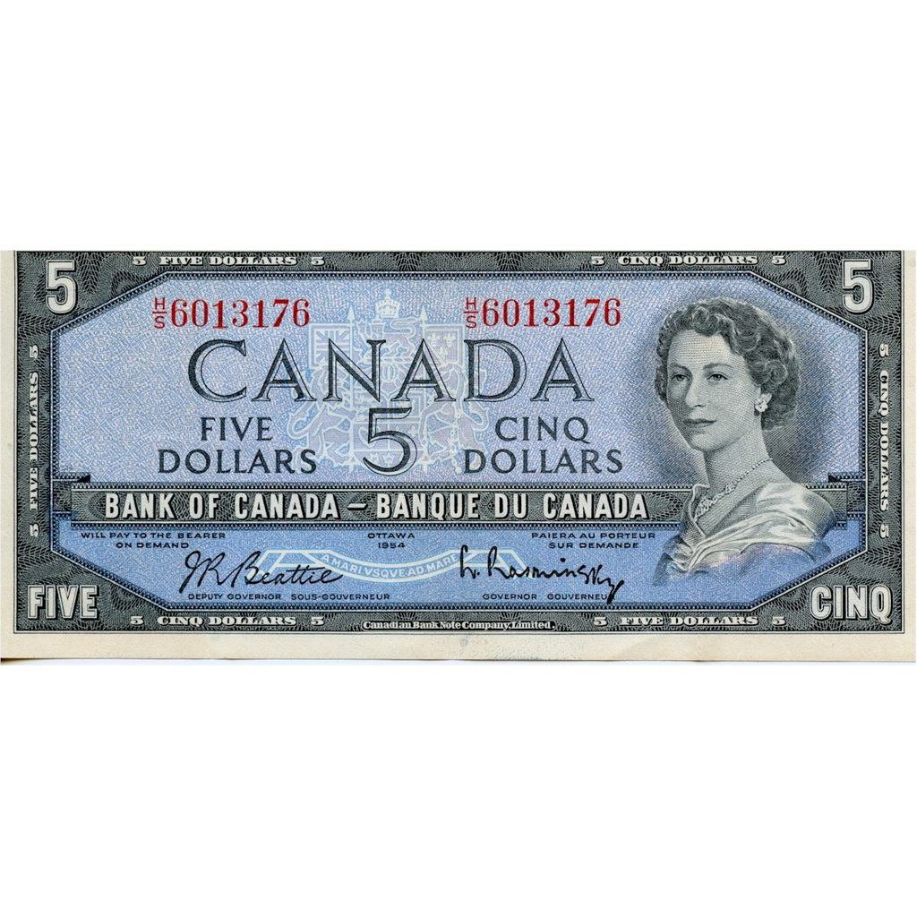 BC-39b 1954 Canada $5 Beattie-Rasminsky, H/S, VF-EF (VF30)