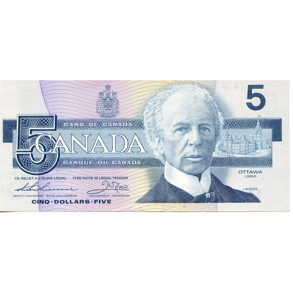 BC-56b 1986 Canada $5 Thiessen-Crow, EPF, AU