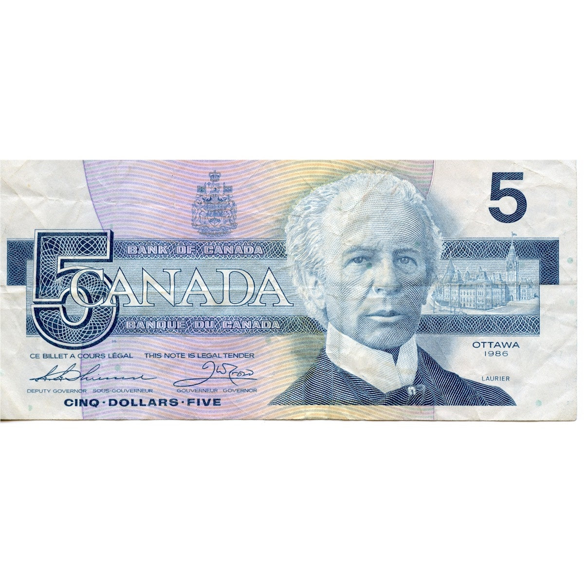 BC-56bA 1986 Canada $5 Thiessen-Crow, Small FNX, Very Fine (VF20)