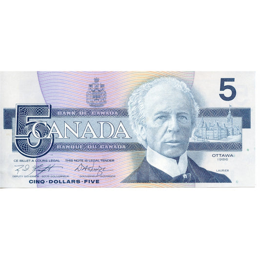 BC-56e 1986 Canada $5 Knight-Dodge, HNA, AU-UNC